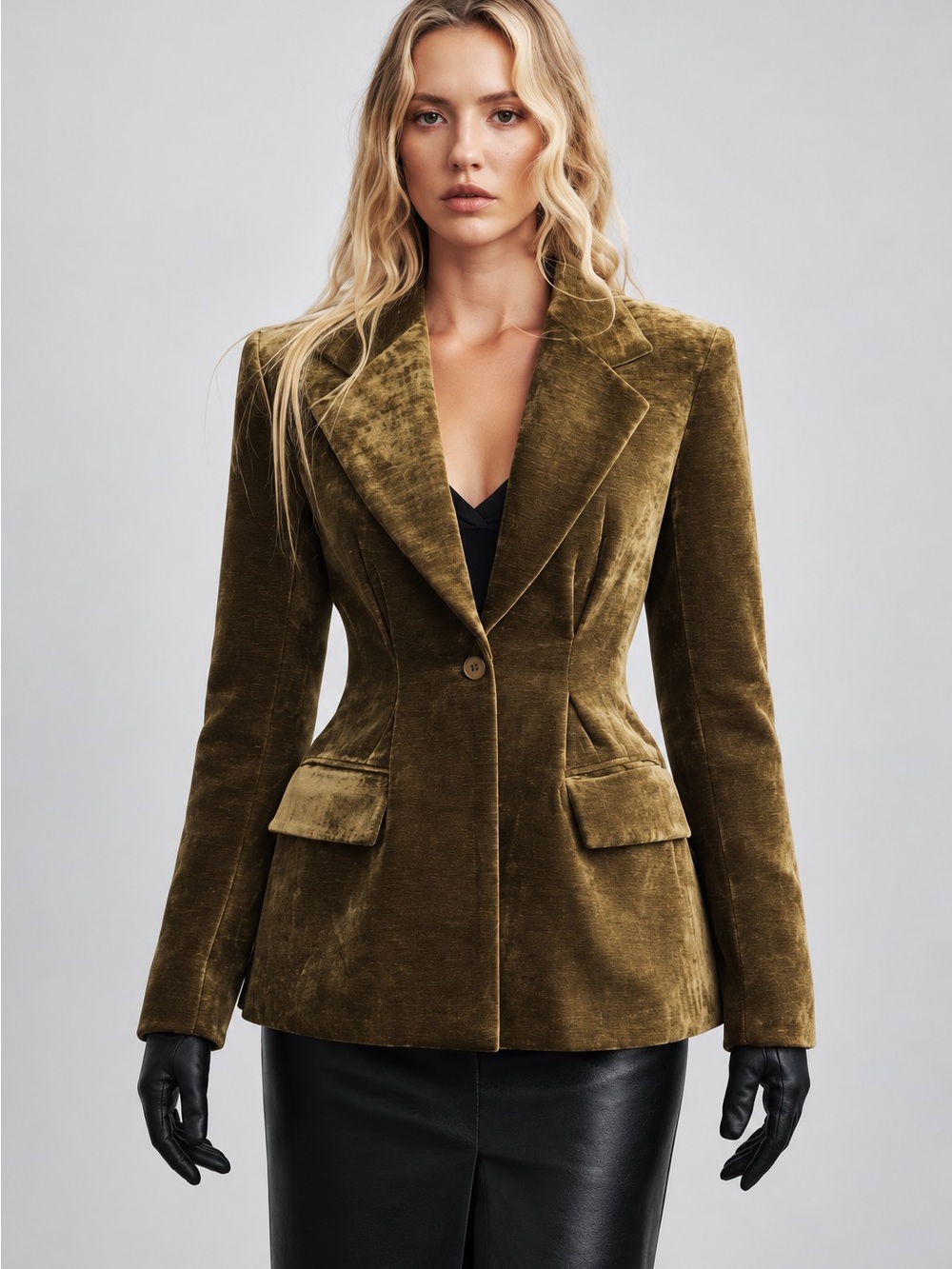 New with Tag! Commense Olive Velvet Tailored Blazer Gorgeous sz XL